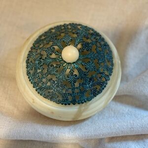 Vintage alabaster & bronze / copper trinket box decor vessel made Italy